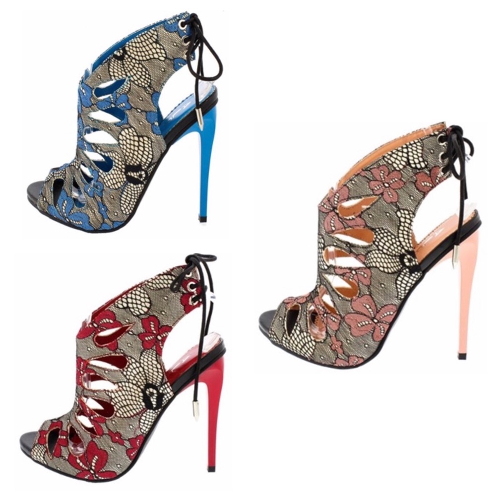 Red Lace High Heel Sandal - Picture 5 of 6